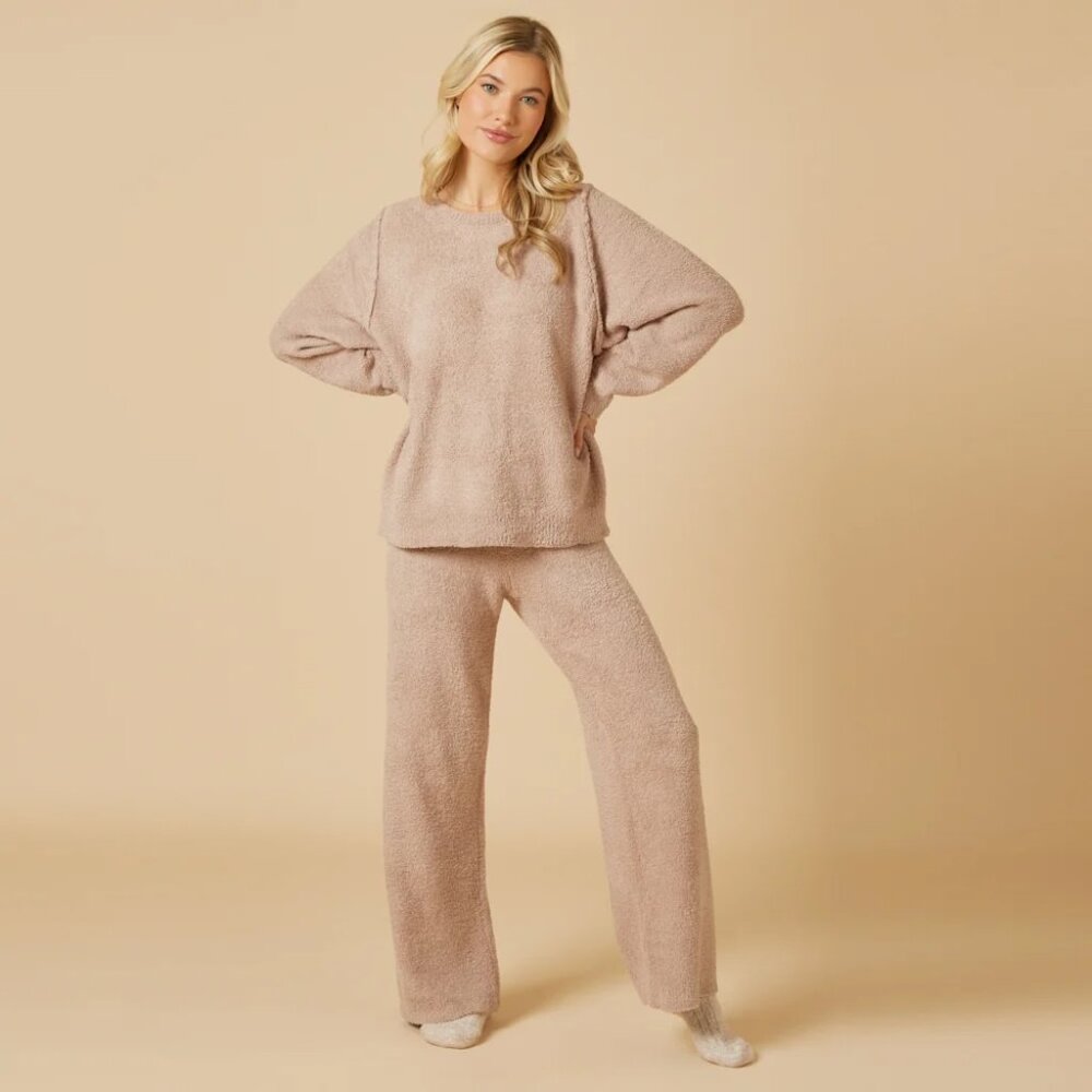 Softies Marshmallow Reverse Seam Crew Neck Lounge Set in Coco, Size Small Tall
